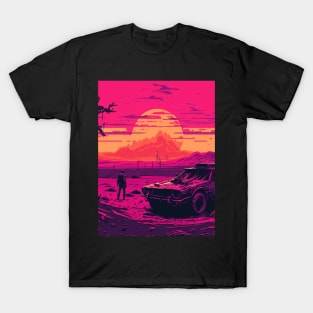 80s Retro-Futuristic Car In The Wastelands T-Shirt